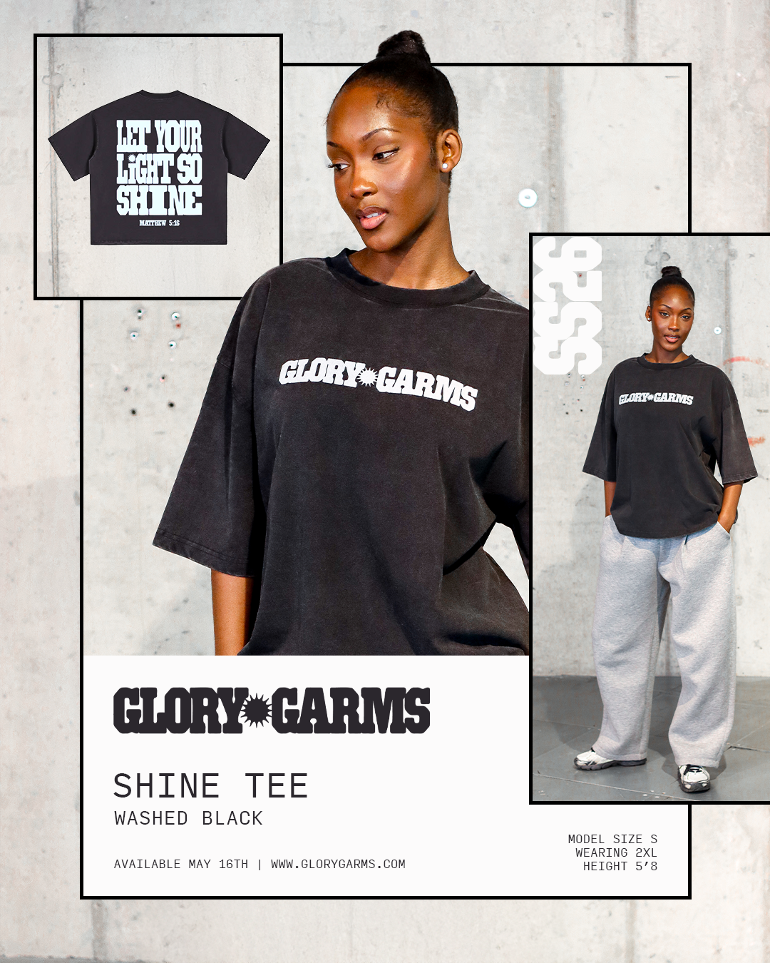 Glory Garms | "SHINE" Tee in Washed Black
